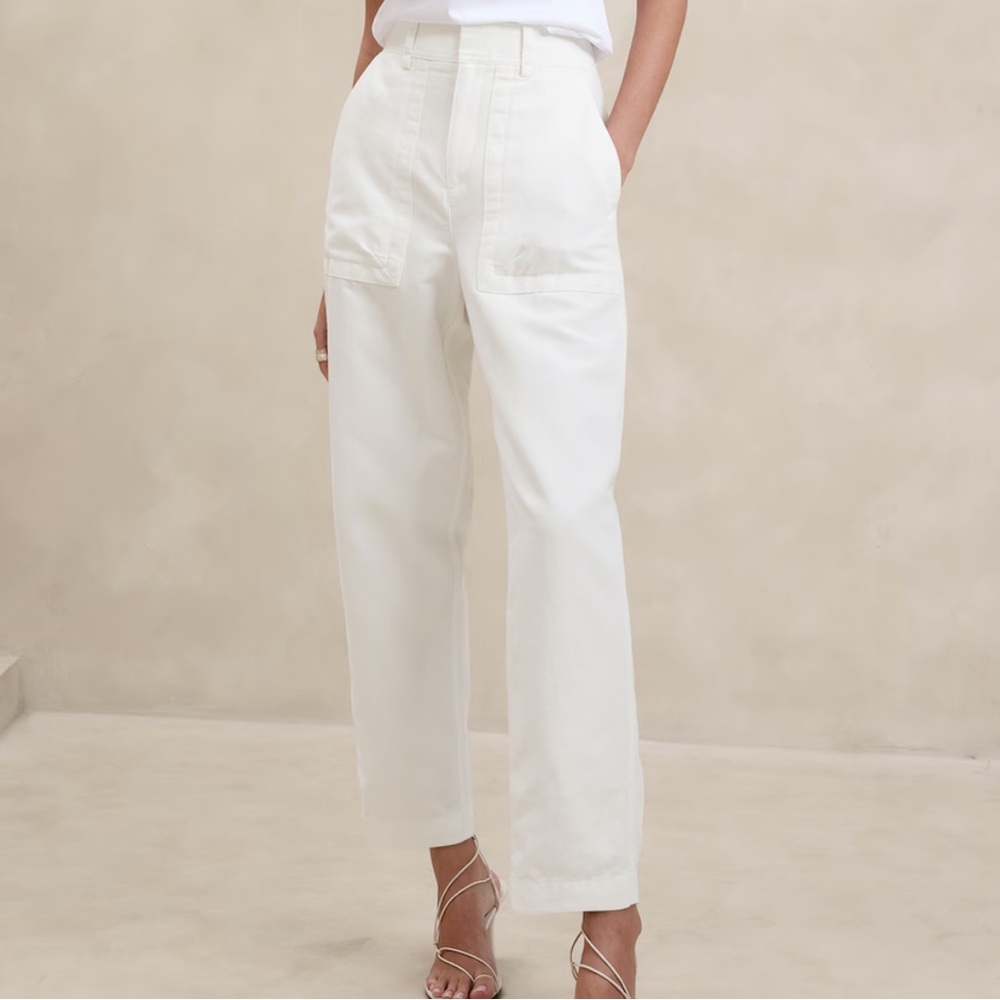 Banana Republic Mya Cotton-Linen Cargo Pant, Iced Vanilla Ivory, Size 10